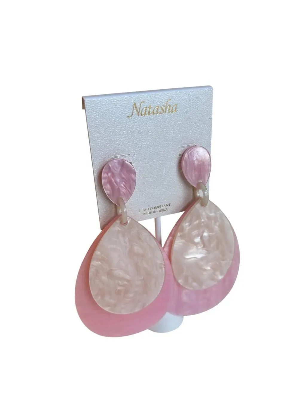 Natasha Pearlescent & Marbled Pink & Cream Layered Teardrop Earrings